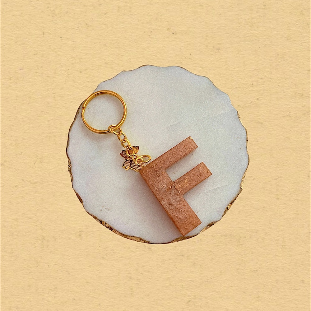 Custom Letter “F” Butterfly Key Chain - Peach Gold